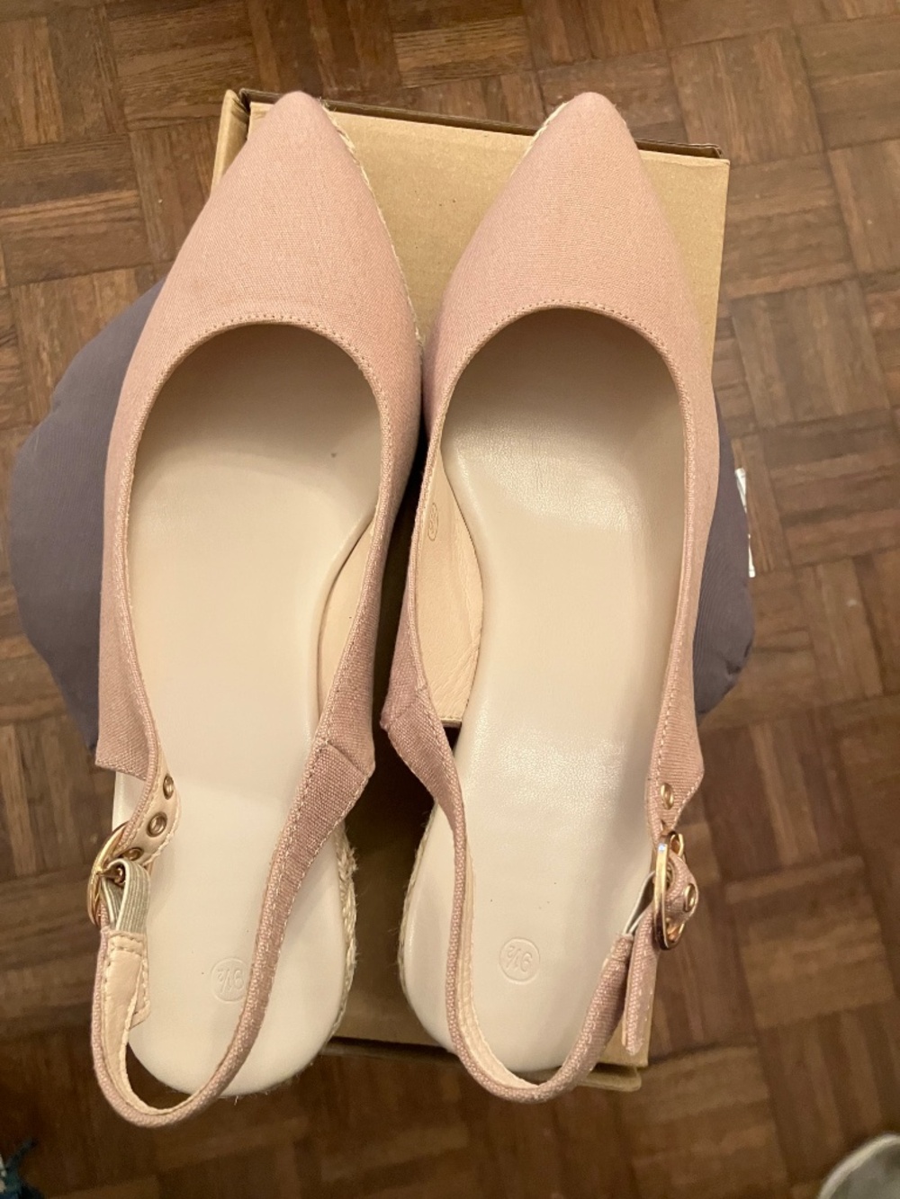 Size 9.5 Juliet Holy Slingback Wedge Espadrilles, 3 inches at heel.